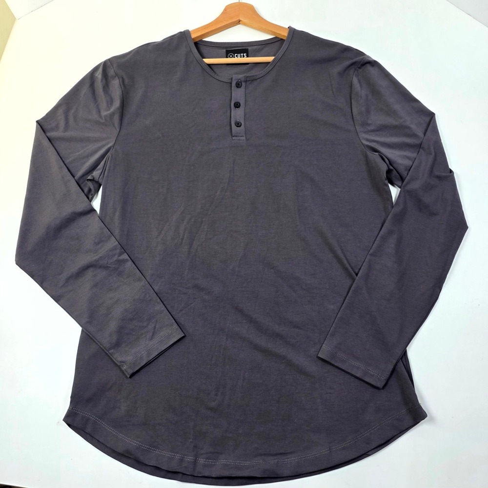 Cuts Henley XXL Charcoal Grey Long Sleeve Pyca Pro Curve-Hem Shirt Mens Top